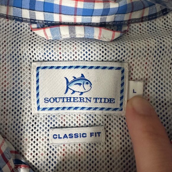 Southern Tide Mens Large Blue Plaid Vented Long Sleeve Button Up Classic Fit - Picture 9 of 16